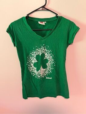 Women's Green V-Neck Ireland Shamrock Tee
